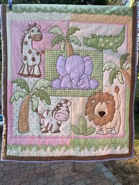 Kids Jungle Animal Quilt - Pink, Purple, Green